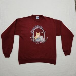 Vintage Adult Morning Sun Cat Crewneck Sweater Sz L Cute Cottage Cozy Grannycore